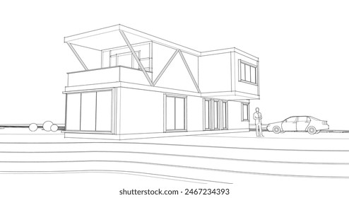 casa con consola ilustración 3d