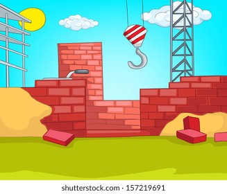 House Construction. Cartoon Background. Vector Illustration EPS 10.