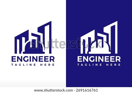 House Construction Engineering Logo, civil engineering hat with skyscraper building logo, real estate logo, construction logo, electrical engineer, mechanical engineer Vector Icon Symbol Silhouette