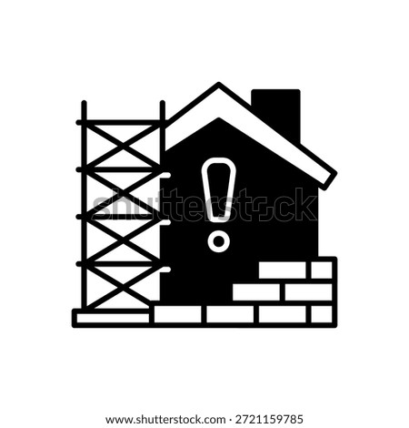 House with Construction and Exclamation Mark Icon Black Fill Style Isolated White Background
