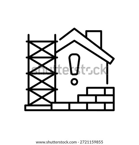 House with Construction and Exclamation Mark Icon Line Style Isolated White Background
