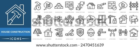 House Construction icon. Hammer Time, Blueprint Dreams, Building Blocks, Foundation Strong, Framing the Future, Roofing It In, Brick by Brick, Raising the Walls and Dream Home