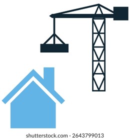 House construction icon vector, depicting the building process of a home. Perfect for real estate, renovation, architecture, property development, and home improvement themes.