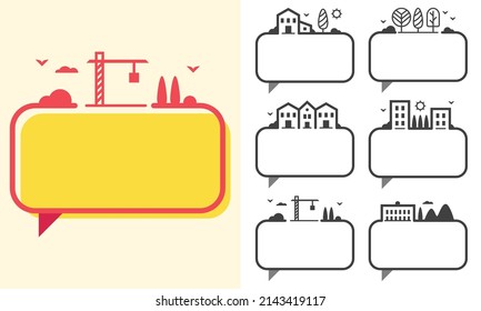 House Construction Information Bubble Speech, Town Planning And Realtor Graphic Ressource, Buildings And New Projects As Social Housing Or Commercial Mall, Communication Tool, Vector Illustration