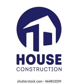 House Construction label design with hand drawn house. House Logotype. Vector illustration isolated on white