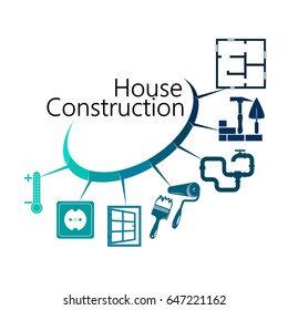 House construction scheme vector. Stages of building construction.