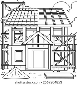 House Construction Site Coloring Page for Kids