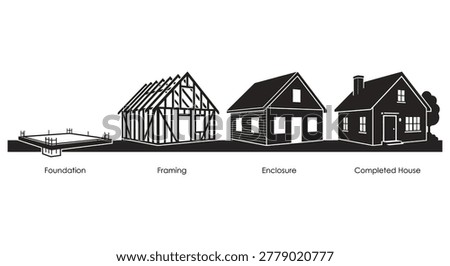 House construction stages silhouette high quality professional detailed