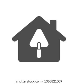 house construction vector icon isolated on white background. home with trowel flat icon for web, mobile and user interface design