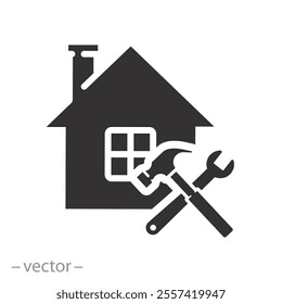 house construction work, home repair icon, building maintenance service, flat vector illustration