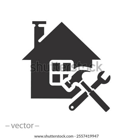 house construction work, home repair icon, building maintenance service, flat vector illustration