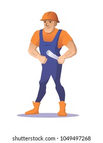 House Construction Worker Vector. Construction Worker On Framing A Building. Isolated Flat Cartoon Character Illustration