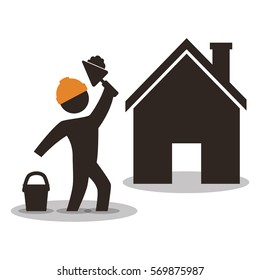 house construction worker wiyh spatule and cement vector illustration eps 10