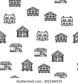 House Constructions Vector Seamless Pattern Thin Line Illustration
