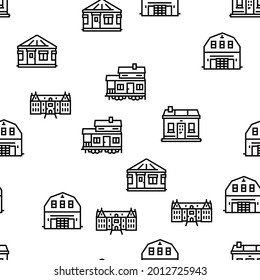 House Constructions Vector Seamless Pattern Thin Line Illustration