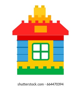 House constructor toy for children play vector illustration isolated on white. Home building developing childs creativity construction