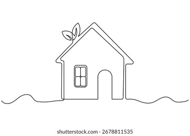 Dibujo continuo de la casa en ilustración abstracta moderna de contorno único minimalista