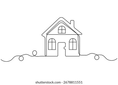 Dibujo continuo de la casa en ilustración abstracta moderna de contorno único minimalista