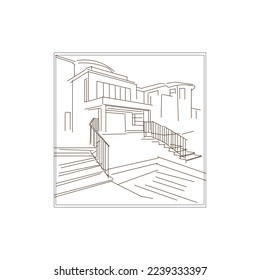 casa en estilo de dibujo de línea continua. Liquidación abstracta.EPS 10