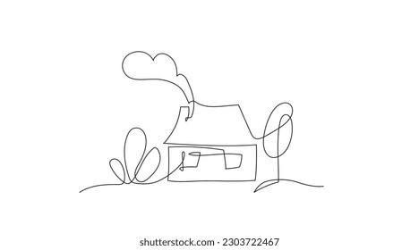 Haus in kontinuierlicher Linie Kunstzeichnung Stil Vektorgrafik. Wohnungsbaukonzept für Logo, Symbol, Konstruktion. Einzeln auf weißem Hintergrund.