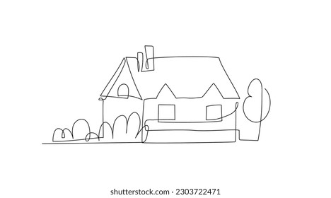 House in continuous line art drawing style vector illustration. Residential building concept for logo, symbol, construction. Isolated on white background.