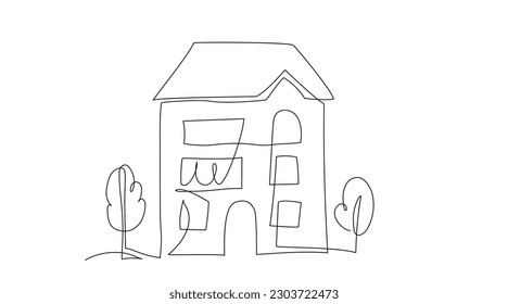 House in continuous line art drawing style vector illustration. Residential building concept for logo, symbol, construction. Isolated on white background.