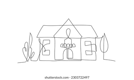 House in continuous line art drawing style vector illustration. Residential building concept for logo, symbol, construction. Isolated on white background.