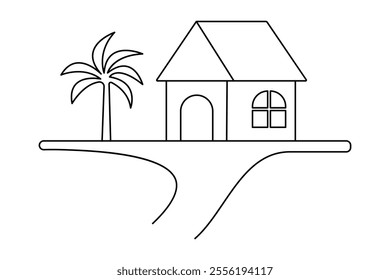 House continuous one line art drawing with outline vector illustration
