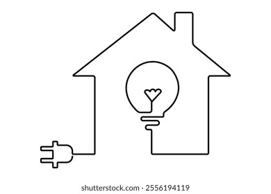 House continuous one line art drawing with outline vector illustration