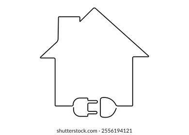 House continuous one line art drawing with outline vector illustration