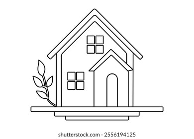 House continuous one line art drawing with outline vector illustration