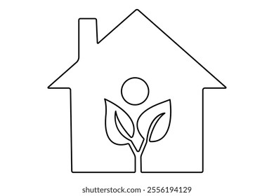 House continuous one line art drawing with outline vector illustration