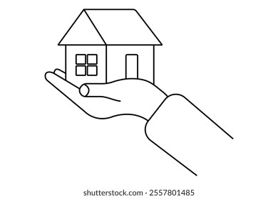 House continuous one line art drawing of white background 