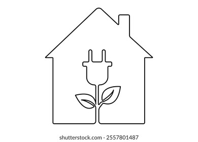 House continuous one line art drawing of white background 