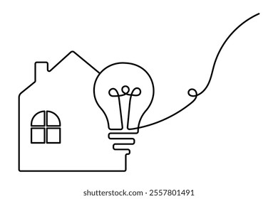 House continuous one line art drawing of white background 