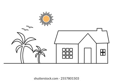 House continuous one line art drawing of white background 