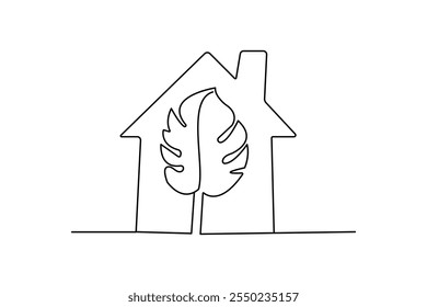House continuous one line drawing and simple isolated outline vector design