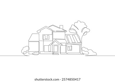 House Continuous One Line Drawing. Line Art of Cottage. Hand Drawn Vector Art, Continuous One Line Drawing. Outline Drawing of House for Minimalist Design, Isolated on White Background. Not AI