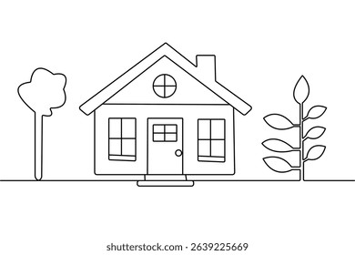 House continuous one line drawing outline  vector art