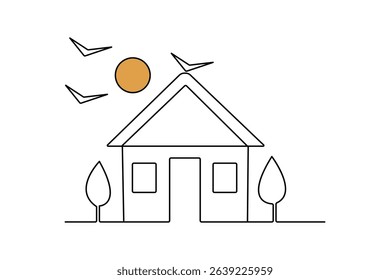 House continuous one line drawing outline  vector art