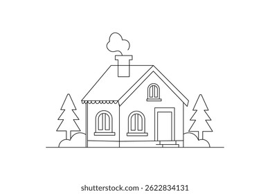 House continuous single line art celebration decoration concept outline vector illustration
