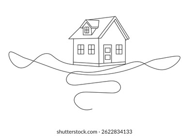 House continuous single line art celebration decoration concept outline vector illustration
