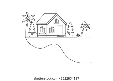 House continuous single line art celebration decoration concept outline vector illustration
