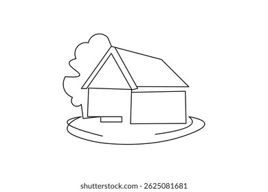 
House continuous single line art drawing green energy outline vector icon
