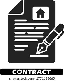 House Contract Document Icon with Fountain Pen Signature