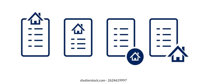 house contract icon. home with document in flat style - stock vector.