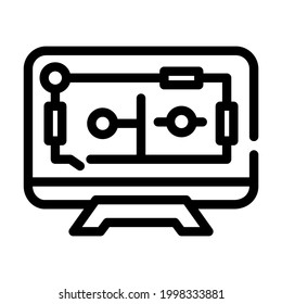 house control, smart home computer screen line icon vector. house control, smart home computer screen sign. isolated contour symbol black illustration