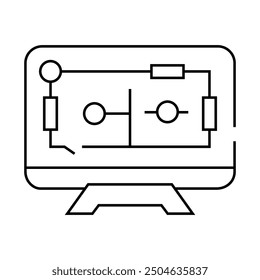 Hauskontrolle, Smart Home Computer Bildschirm Linie Symbol Vektor. Hauskontrolle, Smart-Home-Computerbildschirm. isoliertes Kontursymbol, schwarze Illustration
