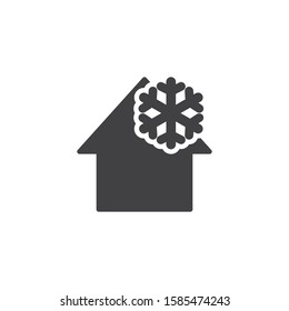 House cooling temperature vector icon. Home and snowflake filled flat sign for mobile concept and web design. Smart home climate control glyph icon. Symbol, logo illustration. Vector graphics