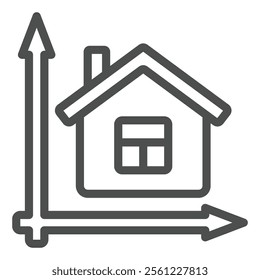 House at coordinate axes line icon, architecture project concept. Vector graphics. Cottage building render sign on white background, outline style icon for mobile or web design